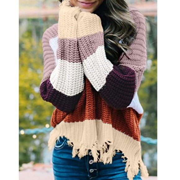 Boho Vintage Frayed Hem Off-Shoulder Sweater - Picture 7 of 14